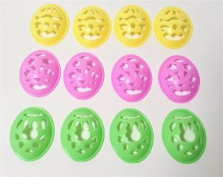 24 Vintage Easter Egg Plastic Yellow Green Pink Stencils For Paint Or Markers