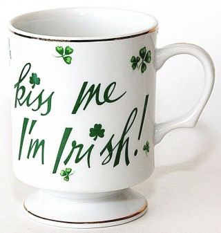 Lefton China Irish Coffee Cup Mug Shamrocks Kiss Me I 