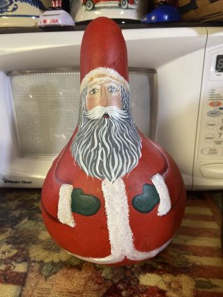 Vintage Santa Claus Hand Painted 10” Christmas Gourd