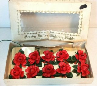 Vintage 10 Red Rose String Light Set - Genuaine Italian Miniature Lights,  Ex