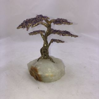 Vintage Handmade 5.  5 " Amethyst And Metal Tree On Alabaster Stone Base
