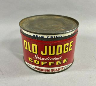 Vintage Old Judge Irradiated Coffee (1) One Pound Coffee Tin Can With Lid Empty
