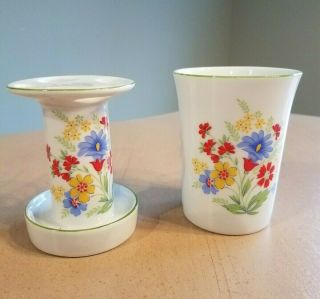 Vintage Made For Flair Fifth Avenue Spring Flower Toothbrush Holder And Cup Set