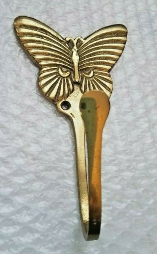 1 Solid Brass Wall Mounted Hook Butterfly Moth Decorative Towel Coat Hat Vintage