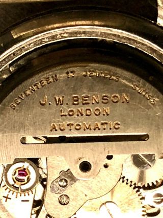 Vintage J W Benson Gentleman’s Stainless Steel 17 Jewel Wrist Watch.  Swiss Auto 2