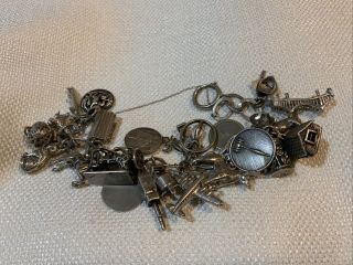 Vintage Sterling Link Charm Bracelet With 24 Charms Danecraft Plus