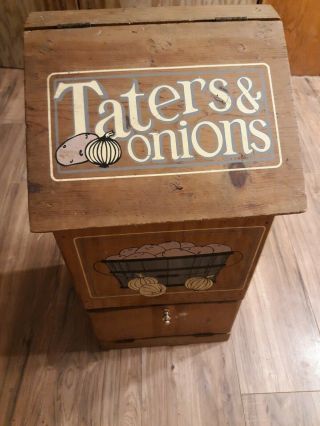Vintage Wood Potato And Onion Storage Bin Box With Taters Onions Primitive