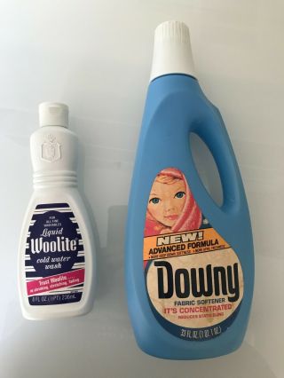 Vintage Empty Downy Fabric Softener & Woolite Plastic Bottle Props Movies Plays