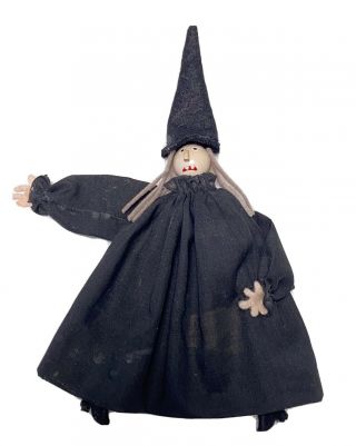 Vintage Creepy Halloween Folk Art Witch Figure Doll Made Of Real Wishbone & Wod