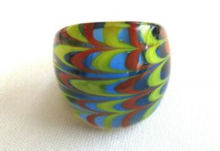 Vintage 60s - 70s Glass Ring Psychedelic Hippy Sz 6 Green Blue Rust Colors