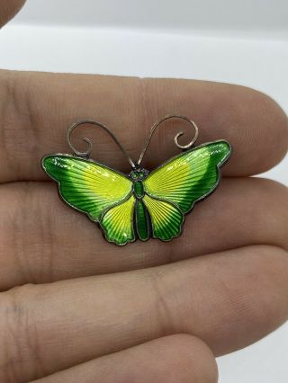 Vintage David Andersen Norway Sterling Silver Green Enamel Butterfly Brooch