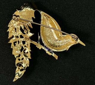 Vtg Gold Tone Bird of Paradise Rhinestone Brooch SIGNED A2770 2 1/4 