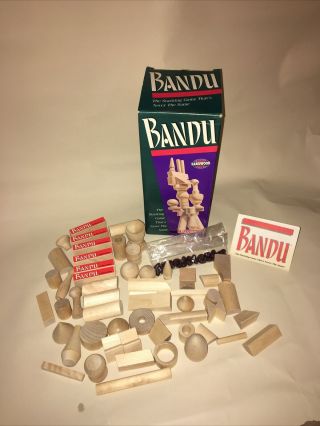 Vtg Bandu Stacking Game Wooden Blocks Milton Bradley 1991 Complete