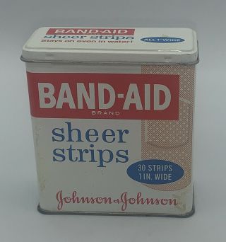 Vintage Johnson & Johnson Band Aid Brand Sheer Strips Empty Tin Container