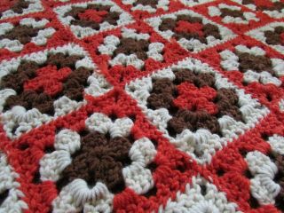 Vtg Orange Brown Handmade Crochet Granny Square Afghan Throw Blanket 62 " X 52 "