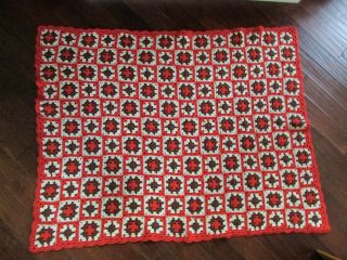 Vtg Orange Brown Handmade Crochet Granny Square Afghan Throw Blanket 62 