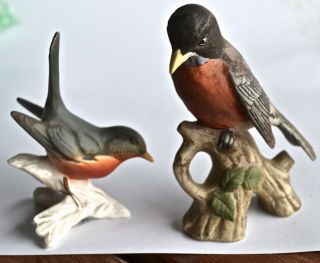 2 Vintage Robin Bird Figurines - Goebel 38533 & Lefton Kw1251