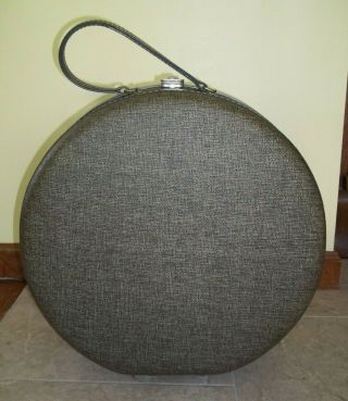 Vintage American Tourister Round Suitcase Luggage 17 " Hat Box Gray Fabric Look