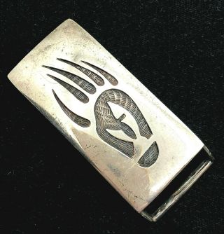 Vintage Sterling Silver Southwestern Belt Buckle W/ Engraved Bear Claw
