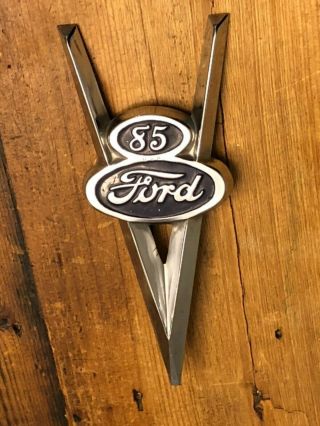 Vintage Ford Chrome V8 Grill Emblem 85 Hp Flathead Ford Blue And Chrome