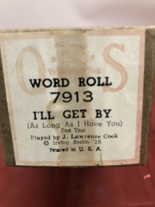 Vintage Qrs Player Piano Roll J.  Lawrence Cook “i’ll Get By” Fox Trot 7913