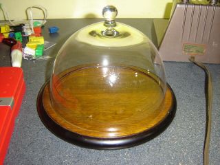 Vintage Cheese Ball Cube Serving Tray With Glass Dome And Walnut Wood Base