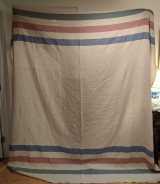 Vintage Ll Bean Three Stripe Wool Blend Hudson Bay Style Cabin Blanket 90 X 96