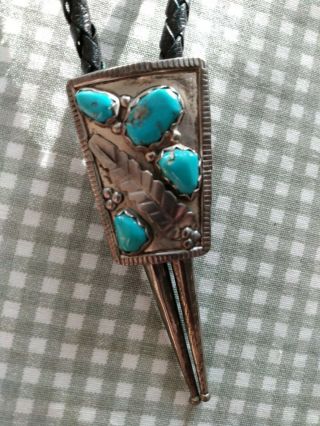 Vintage Navajo Bolo Tie Sterling Silver & Sleeping Beauty Turquoise Signed Vance