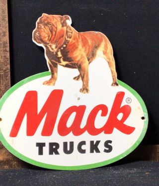 Vintage Mack Bulldog Gasoline Diesel Porcelain Gas Pump Sign Trucks Buses