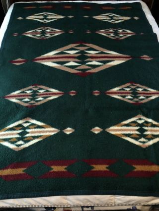 Vtg Biederlack Southwest Blanket Plush Acrylic Usa Made Aztec Reversible Green