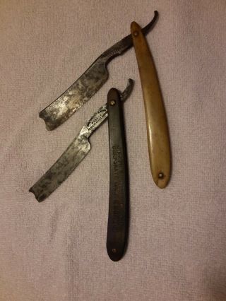 Two Vintage Straight Razors Wostenholme & Wade And Butcher Sheffield England.