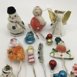 20 Vintage Christmas Ornaments Spun Cotton Chenille Glass Picks Kitsch Japan 2