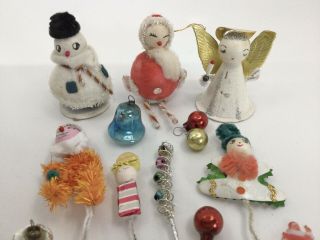 20 Vintage Christmas Ornaments Spun Cotton Chenille Glass Picks Kitsch Japan 3