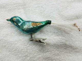 Vintage Christmas Blown Mercury Glass Bird Ornament Clip On