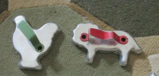 2 Vintage Metal Cookie Cutters - Rooster/green Handle,  Lion/red Handle