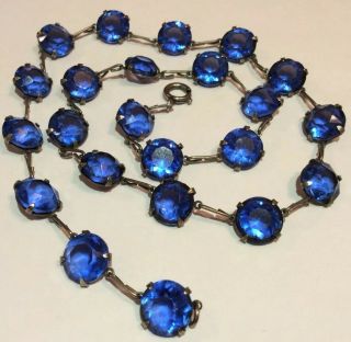 Vintage Art Deco Jewellery Striking Bezel Set Blue Sapphire Cut Glass Necklace