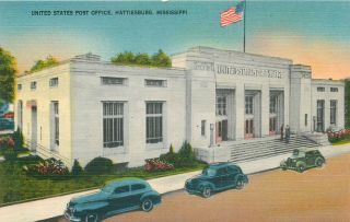 Hattiesburg Mississippi Us Post Office Vintage Linen Postcard