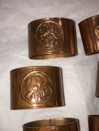 6 Vintage COPPER NAPKIN RINGS / EMBOSSED WITH IRISH DESIGN 2