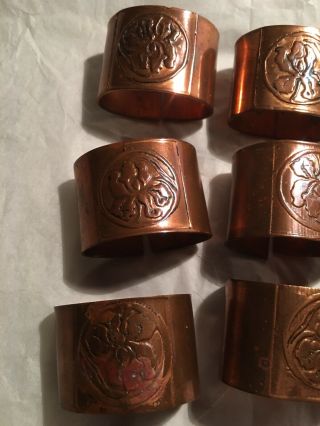 6 Vintage COPPER NAPKIN RINGS / EMBOSSED WITH IRISH DESIGN 3