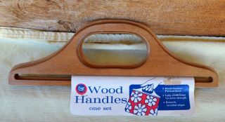 Pr 12 " Vtg Boye Finland Birch Varnished Wood Craft Tote Handbag Handles 7613