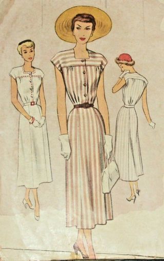Mccalls 7624 Sewing Pattern Day Dress Cap Sleeve Vintage 1949 Complete Size 16
