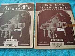 Vintage (1945) John W.  Schaum Piano Course Books E (violet Book) And F (brown)