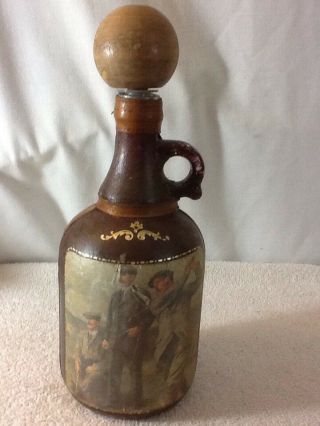 Vintage Italian Leather Wrapped Liquor Bottle With Golf Scene Round Stopper