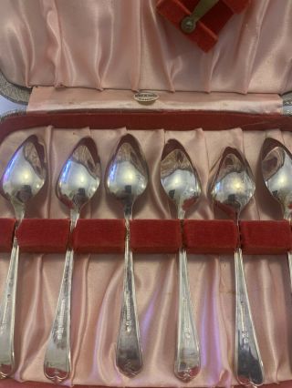 Art Deco Vintage Boxed Cutlery Set Of 6 Epns Silver Plated Tea Spoons