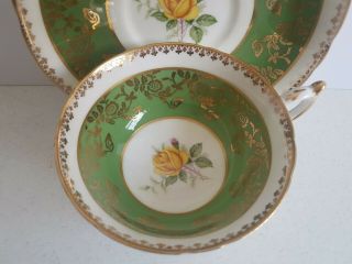Paragon Green Tea Cup and Saucer with yellow Rose 3871 Vintage 2