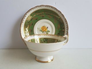Paragon Green Tea Cup and Saucer with yellow Rose 3871 Vintage 3