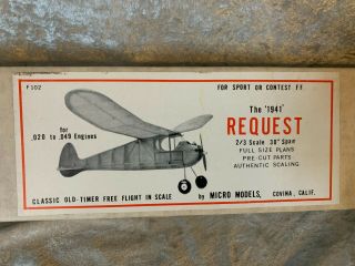 Vintage The 1941 Request Balsa Model Airplane Kit,  30 " By Micro Models
