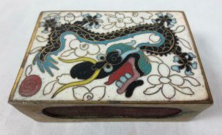Vintage Chinese Brass & Cloisonne Enamel Match Box Holder With Dragon