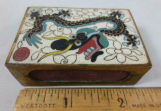 Vintage CHINESE BRASS & CLOISONNE ENAMEL MATCH BOX HOLDER with DRAGON 2