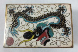 Vintage CHINESE BRASS & CLOISONNE ENAMEL MATCH BOX HOLDER with DRAGON 3